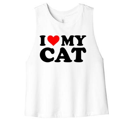 I Love My Cat Funny Red Heart Cat I Heart My Cat Cool Gift Women's Racerback Cropped Tank