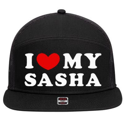 I Love My Sasha I Heart My Sasha funny quotes 7 Panel Mesh Trucker Snapback Hat