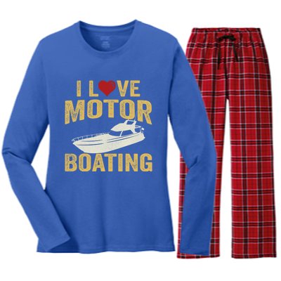 I Love Motor Boating Funny Boater Gift Women's Long Sleeve Flannel Pajama Set 