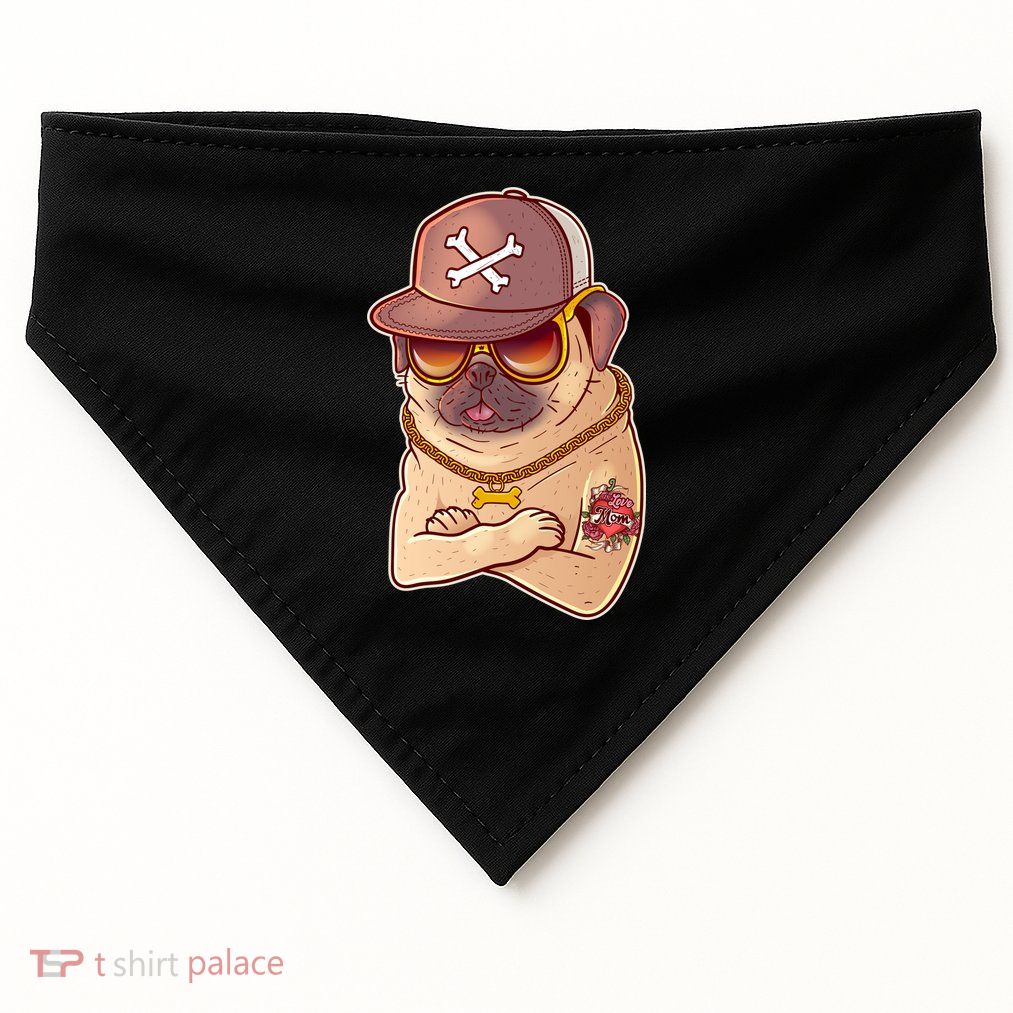 I Love Mom Tattoo Pug Dog USA-Made Doggie Bandana
