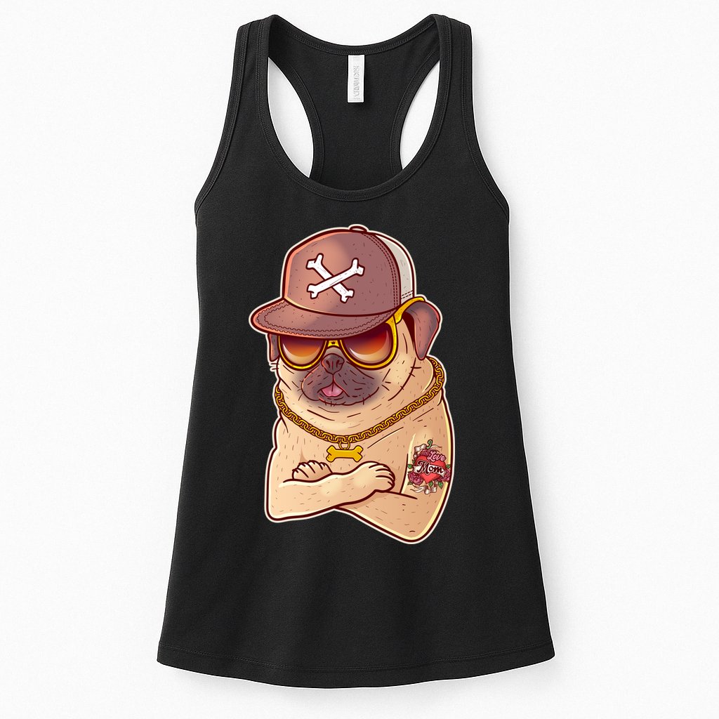 I Love Mom Tattoo Pug Dog Womens Tank Top