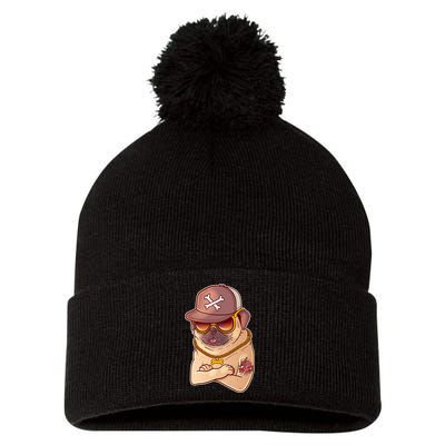 I Love Mom Tattoo Pug Dog Pom Pom 12in Knit Beanie