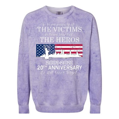 In Loving Memory Of The Victims Heroes 9/11 20th Anniversary Colorblast Crewneck Sweatshirt