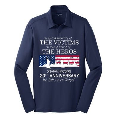 In Loving Memory Of The Victims Heroes 9/11 20th Anniversary Silk Touch Performance Long Sleeve Polo