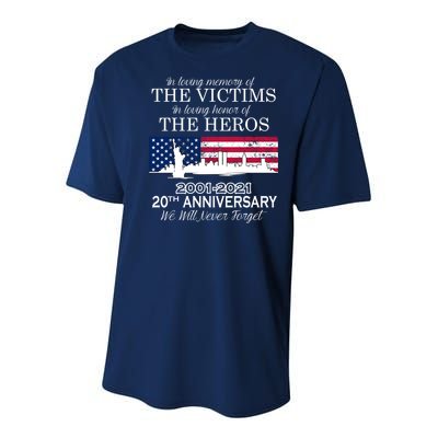 In Loving Memory Of The Victims Heroes 9/11 20th Anniversary Youth Performance Sprint T-Shirt