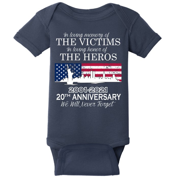 In Loving Memory Of The Victims Heroes 9/11 20th Anniversary Baby Bodysuit