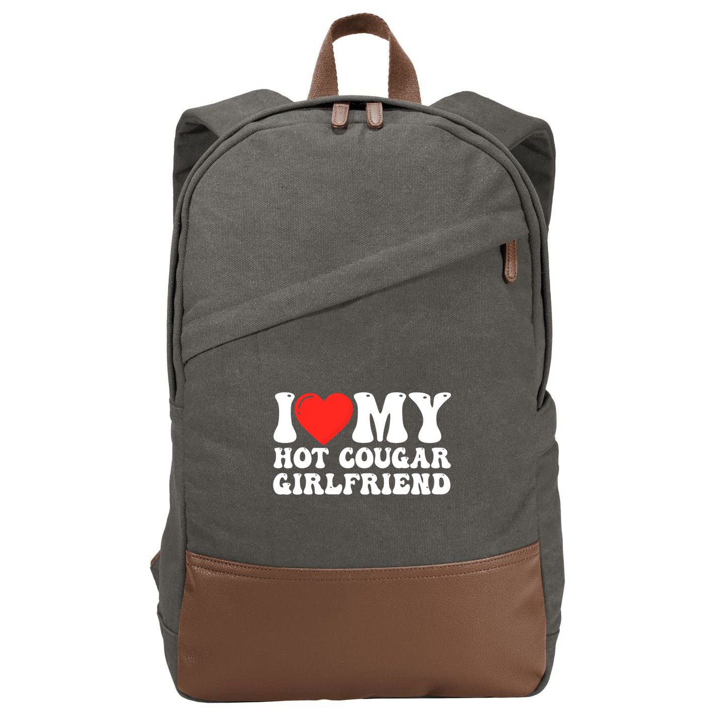 I Love My Hot Cougar Girlfriend I Heart My Hot Cougar Gf Cotton Canvas Backpack