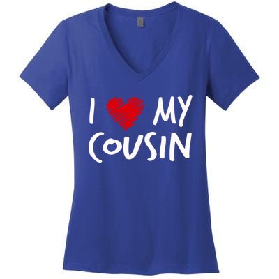 I Love My Cousin Valentines Outfit Matching Family Gift Women's V-Neck T-Shirt