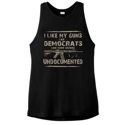 I Like My Guns Like Democrats Like Their Voters Undocumente Ladies PosiCharge Tri-Blend Wicking Tank