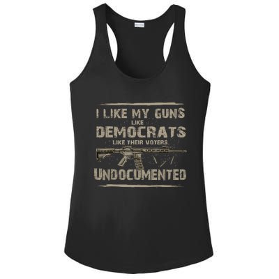 I Like My Guns Like Democrats Like Their Voters Undocumente Ladies PosiCharge Competitor Racerback Tank