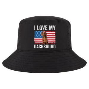 I Love My Dachshund Dad Mom American Flag Weiner Dog Doxie Cool Comfort Performance Bucket Hat