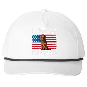 I Love My Dachshund Dad Mom American Flag Weiner Dog Doxie Snapback Five-Panel Rope Hat