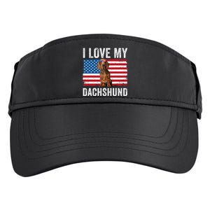 I Love My Dachshund Dad Mom American Flag Weiner Dog Doxie Adult Drive Performance Visor