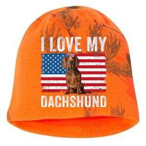 I Love My Dachshund Dad Mom American Flag Weiner Dog Doxie Kati - Camo Knit Beanie