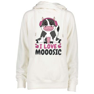 I Love Music Cow Womens Funnel Neck Pullover Hood