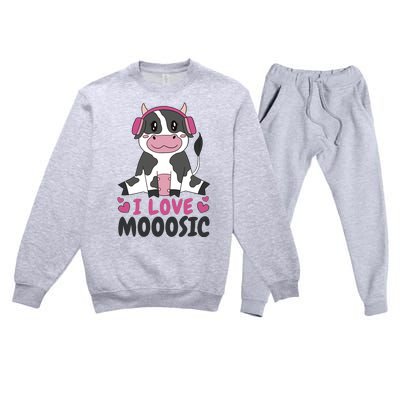 I Love Music Cow Premium Crewneck Sweatsuit Set