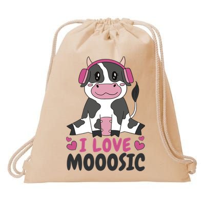 I Love Music Cow Drawstring Bag