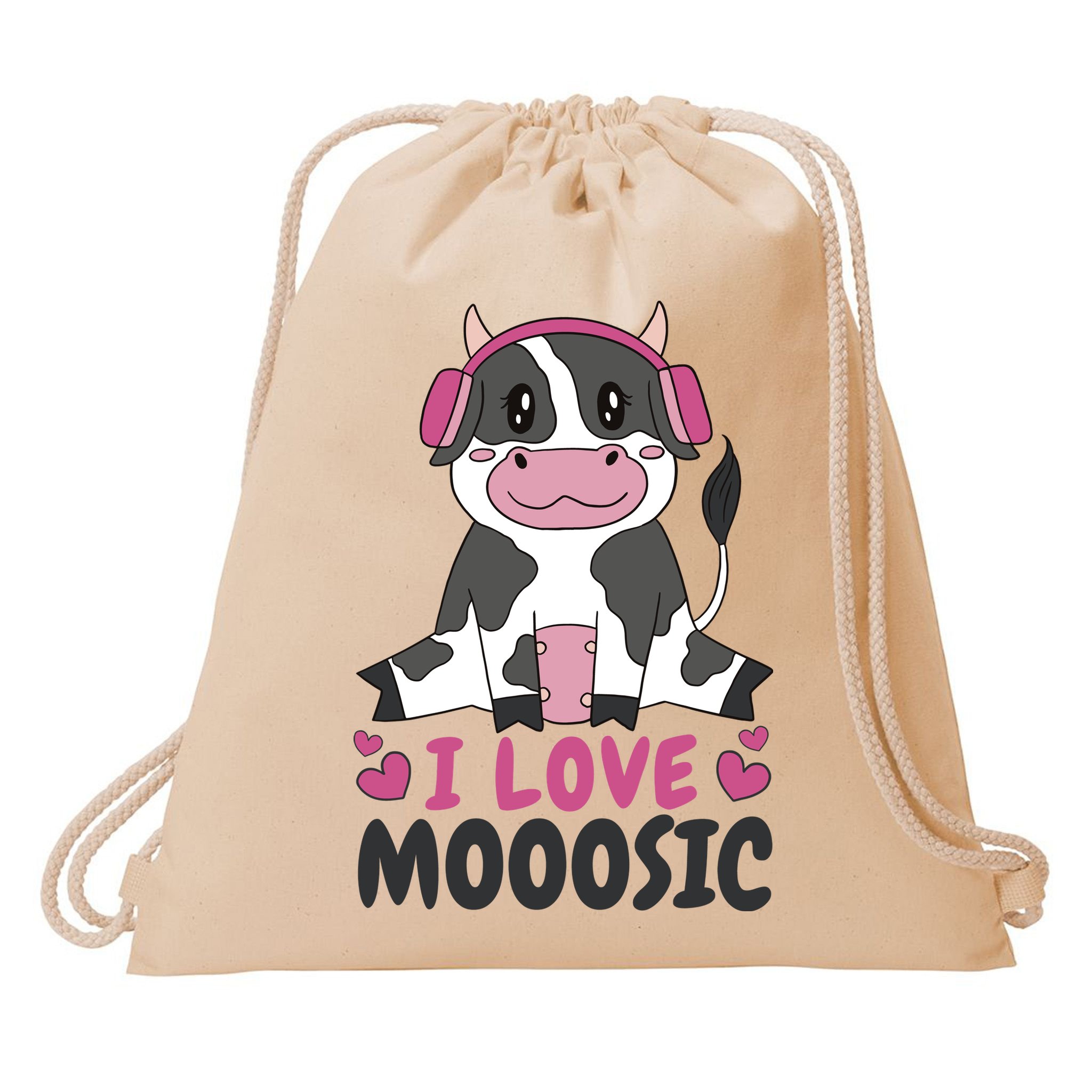 I Love Music Cow Drawstring Bag