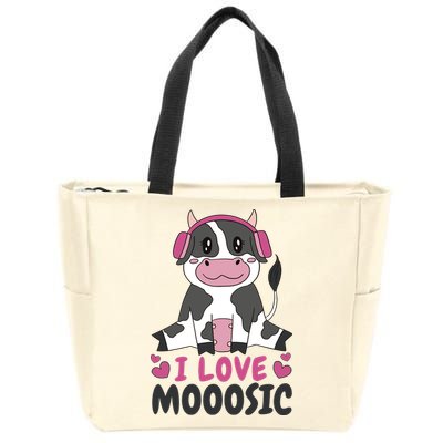 I Love Music Cow Zip Tote Bag