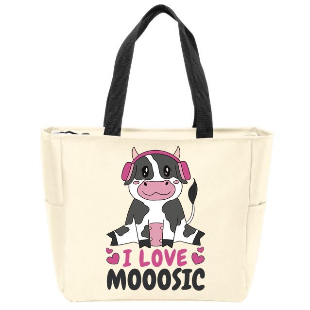 I Love Music Cow Zip Tote Bag