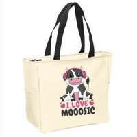 I Love Music Cow Zip Tote Bag