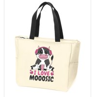 I Love Music Cow Zip Tote Bag