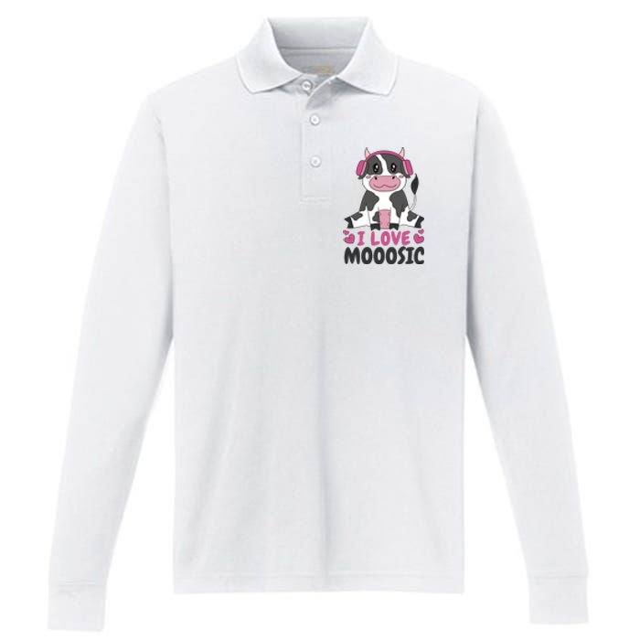 I Love Music Cow Performance Long Sleeve Polo