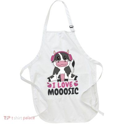 I Love Music Cow Full-Length Apron With Pockets