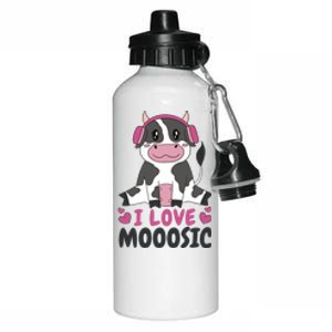 I Love Music Cow Aluminum Water Bottle