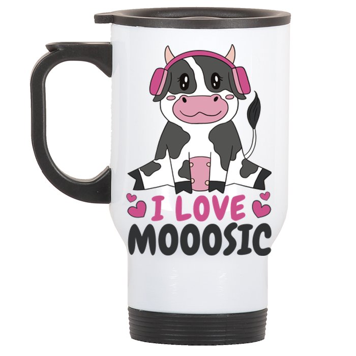 I Love Music Cow Stainless Steel Travel Mug