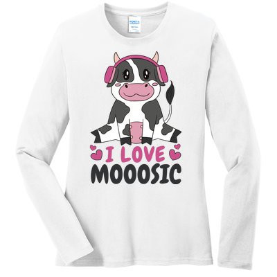 I Love Music Cow Ladies Long Sleeve Shirt