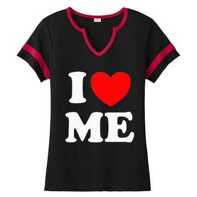 I Love Me I Red Heart Me I Love Me Myself And I Funny Ladies Halftime Notch Neck Tee