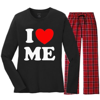 I Love Me I Red Heart Me I Love Me Myself And I Funny Women's Long Sleeve Flannel Pajama Set 