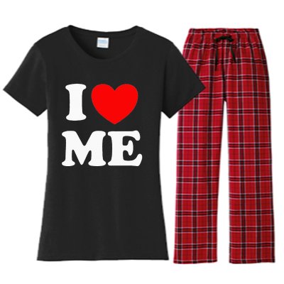 I Love Me I Red Heart Me I Love Me Myself And I Funny Women's Flannel Pajama Set