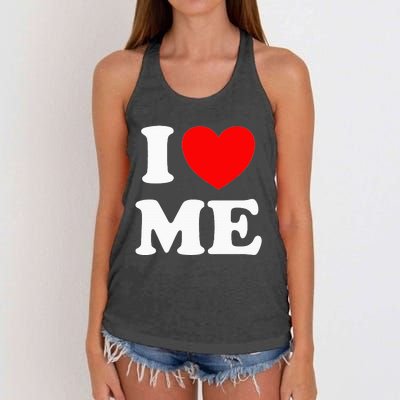 I Love Me I Red Heart Me I Love Me Myself And I Funny Women's Knotted Racerback Tank