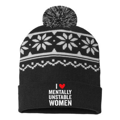 I Love Mentally Unstable Women Funny Ironic Meme USA-Made Snowflake Beanie