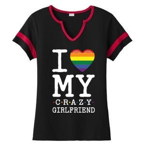 I Love My Crazy Friend I Lesbian Homosexual Rainbow Flag Gift Ladies Halftime Notch Neck Tee