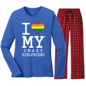 I Love My Crazy Friend I Lesbian Homosexual Rainbow Flag Gift Women's Long Sleeve Flannel Pajama Set 