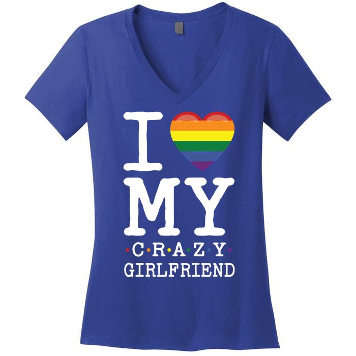 I Love My Crazy Friend I Lesbian Homosexual Rainbow Flag Gift Women's V-Neck T-Shirt