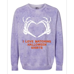 I Love Matching Funny Halloween Couples Skeleton Hand Heart Gift Colorblast Crewneck Sweatshirt