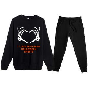 I Love Matching Funny Halloween Couples Skeleton Hand Heart Gift Premium Crewneck Sweatsuit Set