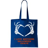 I Love Matching Funny Halloween Couples Skeleton Hand Heart Gift Tote Bag