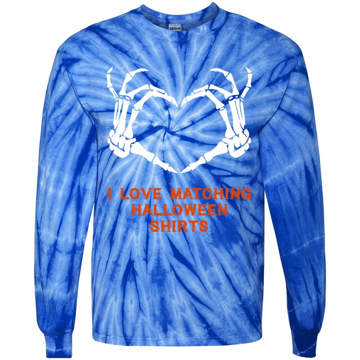 I Love Matching Funny Halloween Couples Skeleton Hand Heart Gift Tie-Dye Long Sleeve Shirt