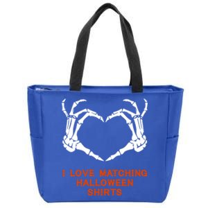 I Love Matching Funny Halloween Couples Skeleton Hand Heart Gift Zip Tote Bag