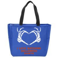 I Love Matching Funny Halloween Couples Skeleton Hand Heart Gift Zip Tote Bag