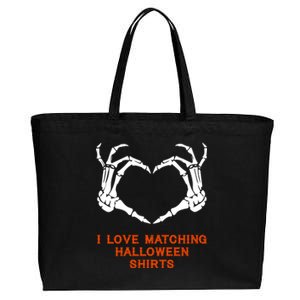 I Love Matching Funny Halloween Couples Skeleton Hand Heart Gift Cotton Canvas Jumbo Tote