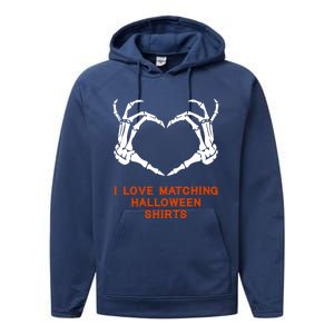 I Love Matching Funny Halloween Couples Skeleton Hand Heart Gift Performance Fleece Hoodie