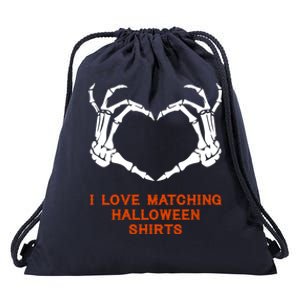 I Love Matching Funny Halloween Couples Skeleton Hand Heart Gift Drawstring Bag