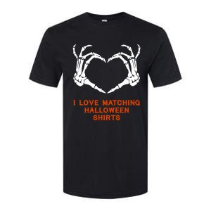 I Love Matching Funny Halloween Couples Skeleton Hand Heart Gift Softstyle CVC T-Shirt