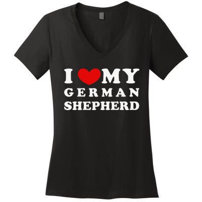 I Love My German Shepherd I Heart My German Shepherd Women's V-Neck T-Shirt